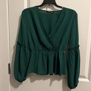 green peplum blouse